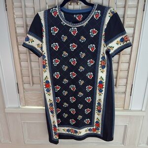 Tory Burch: T-Shirt Dress: Navy T Rose Print: Size Small